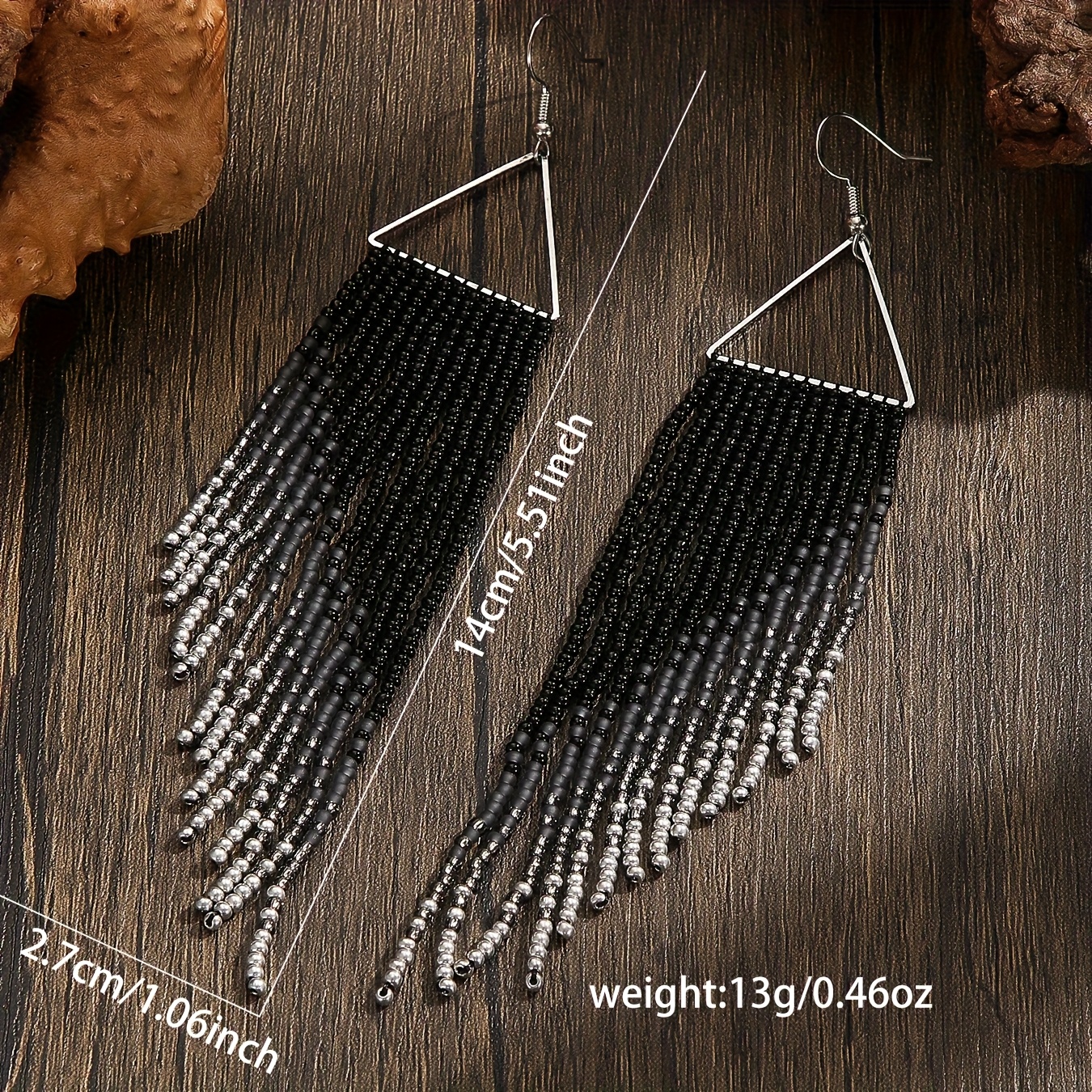 Women's Boho Style Black Metal Triangle Tassel Earrings